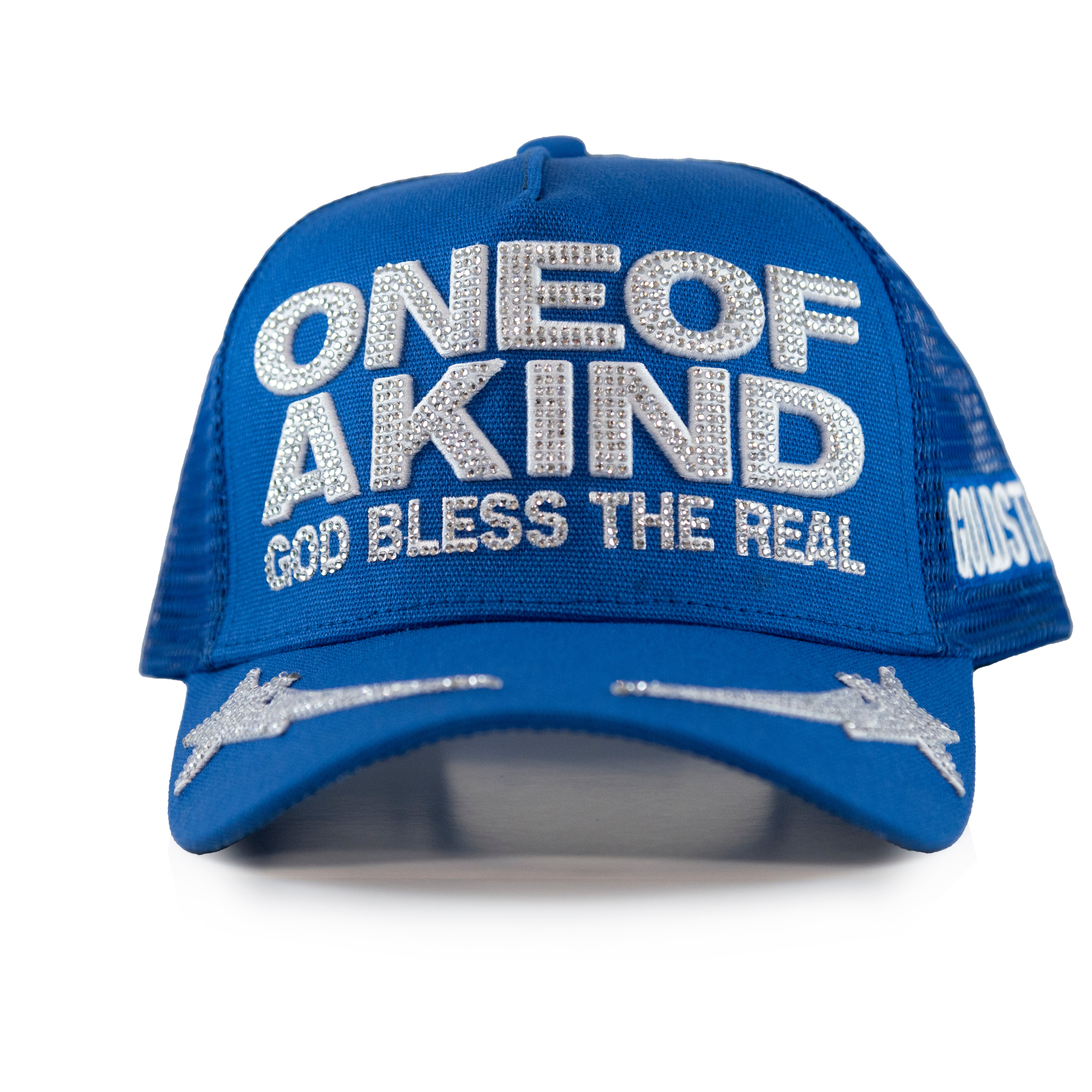 NEW! Upcycled Blue and White Trucker Hat with Gold Accents Retro Blue and Gold Rope Cap | V8 Ranch main image 2