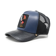 Gold Star Hat - New Rooster Black Faux Leather Trucker Hat