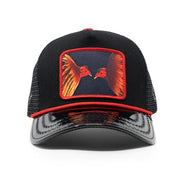 rooster Shiny Faux Leather black & red Trucker hat