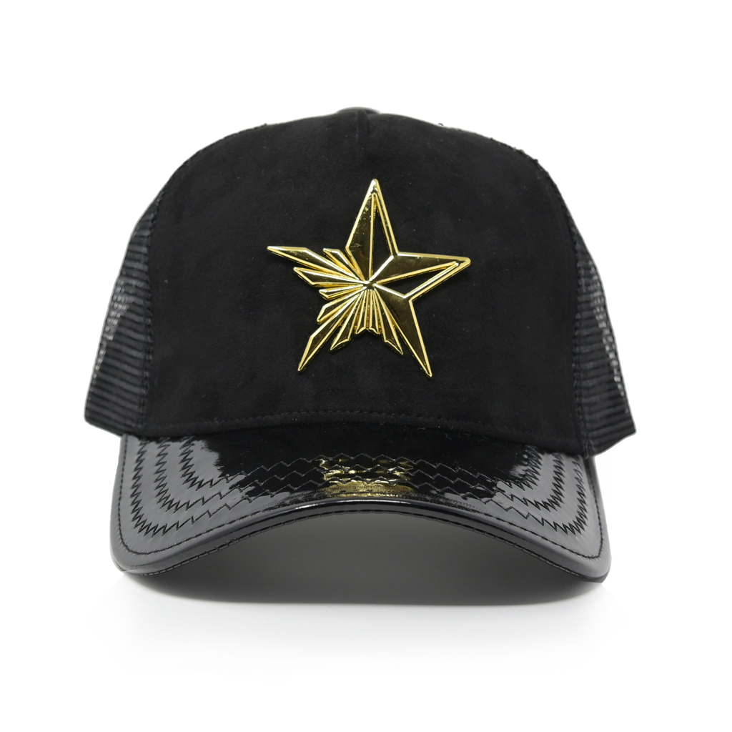 Star Logo Black velvet Trucker Hat Golden Logo – Gold Star