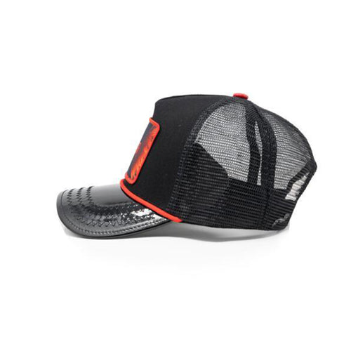 Rooster Clash Black Leather Trucker Hat