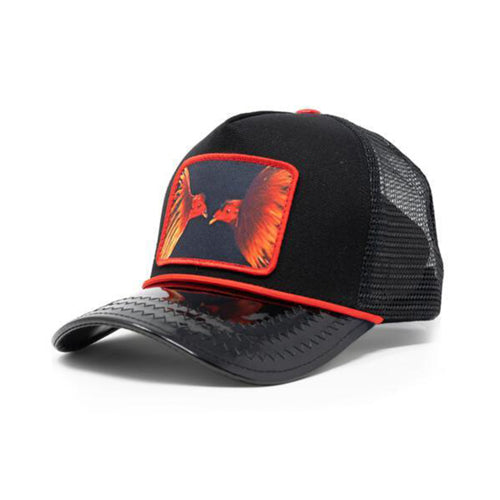 Rooster Clash Black Leather Trucker Hat
