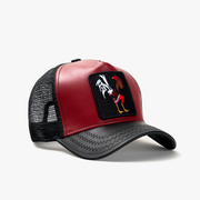 Rooster Black/Red Leather Trucker Hat
