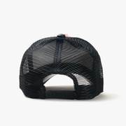Rooster Black/Red Leather Trucker Hat