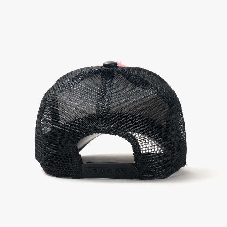 Rooster Black/Red Leather Trucker Hat