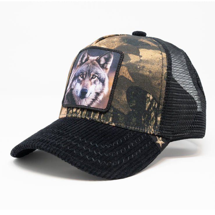 Wolf hunter camouflage trucker cap