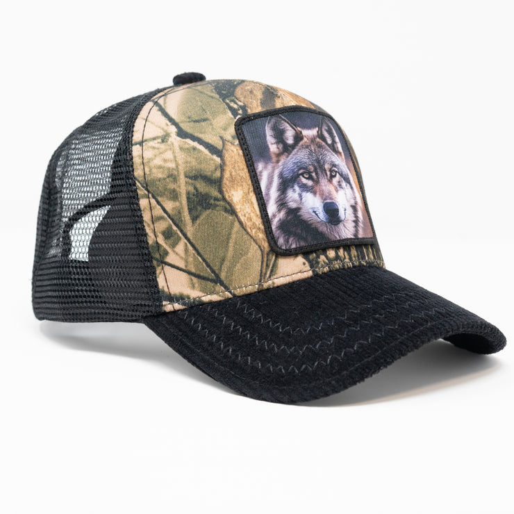 Wolf hunter camouflage trucker cap