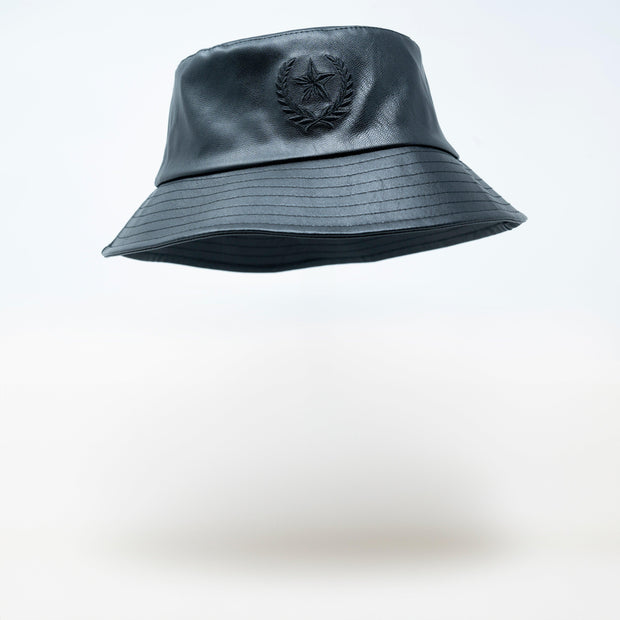 Unisex Streetwear Black Leather Bucket Hat