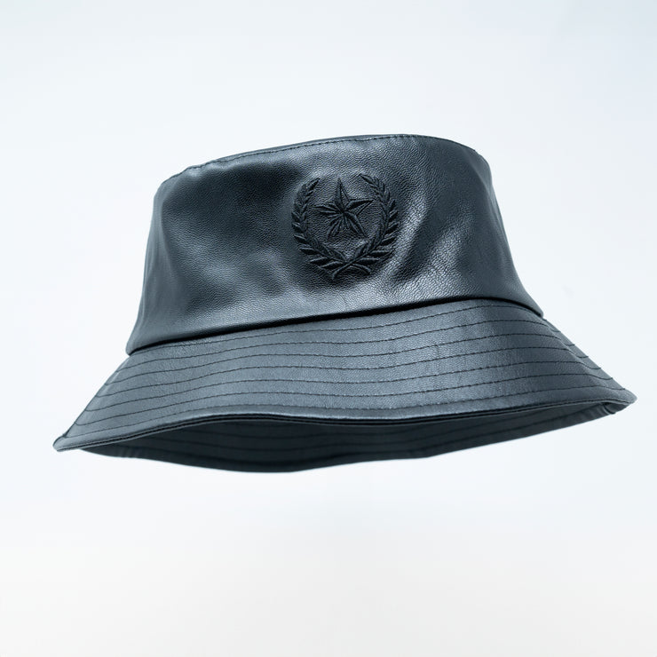 Unisex Streetwear Black Leather Bucket Hat