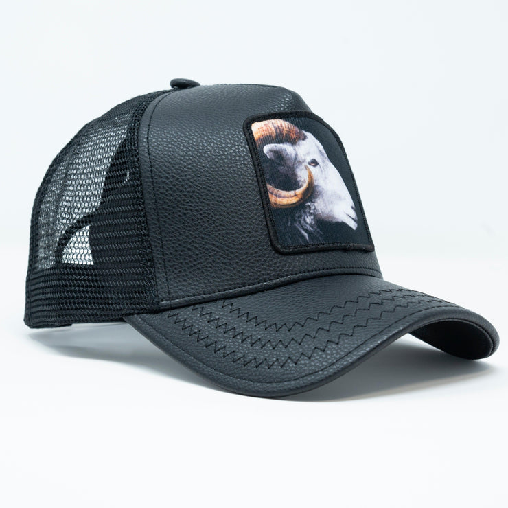 GOAT Black Leather Trucker Hat Cap