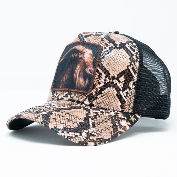 GOAT Brown Leather Trucker Hat Cap