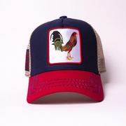 New Rooster 3 tone Trucker Hat Red/Navy/Beige