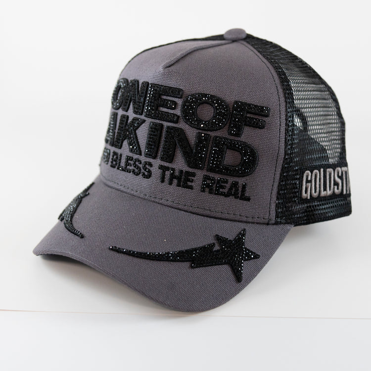 One of a kind rhinestone dark grey trucker hat – Gold Star display picture 2