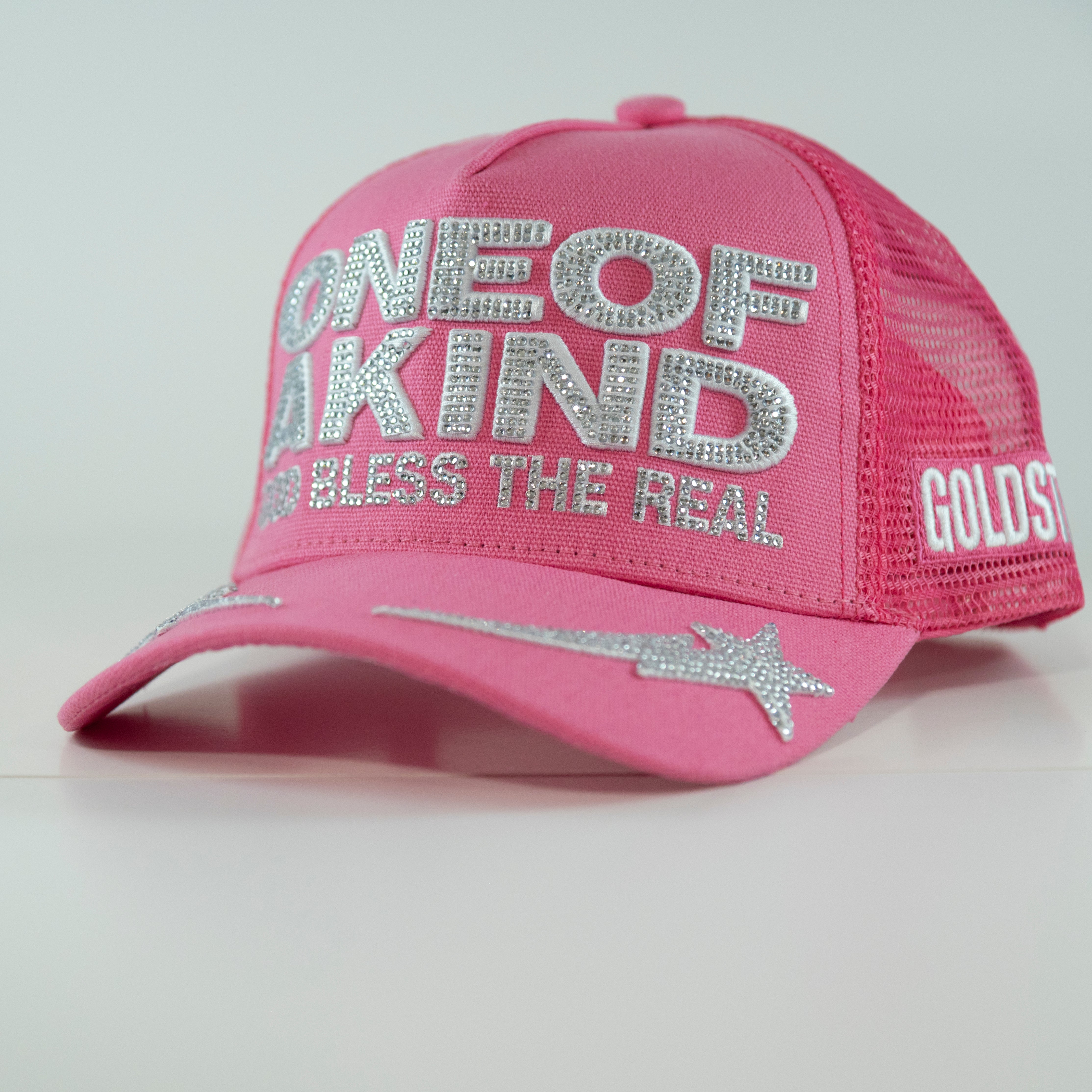 One of a Kind – Pink Ice Trucker Hat – Gold Star display picture 1
