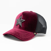 Gold Star Hat - Star rhinestone Logo Velvet trucker hat cap Burgundy unisex
