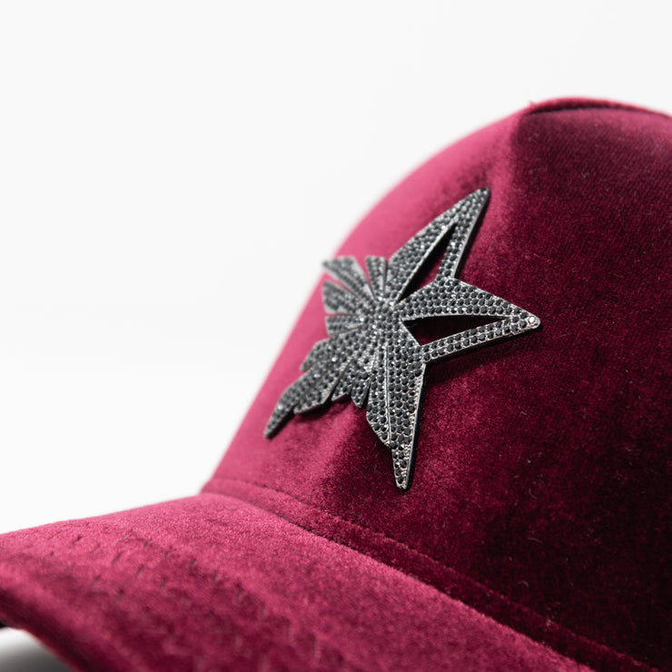 Gold Star Hat - Star rhinestone Logo Velvet trucker hat cap Burgundy unisex
