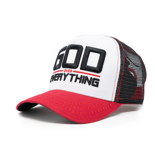"God Over Everything" Trucker hat white/Red