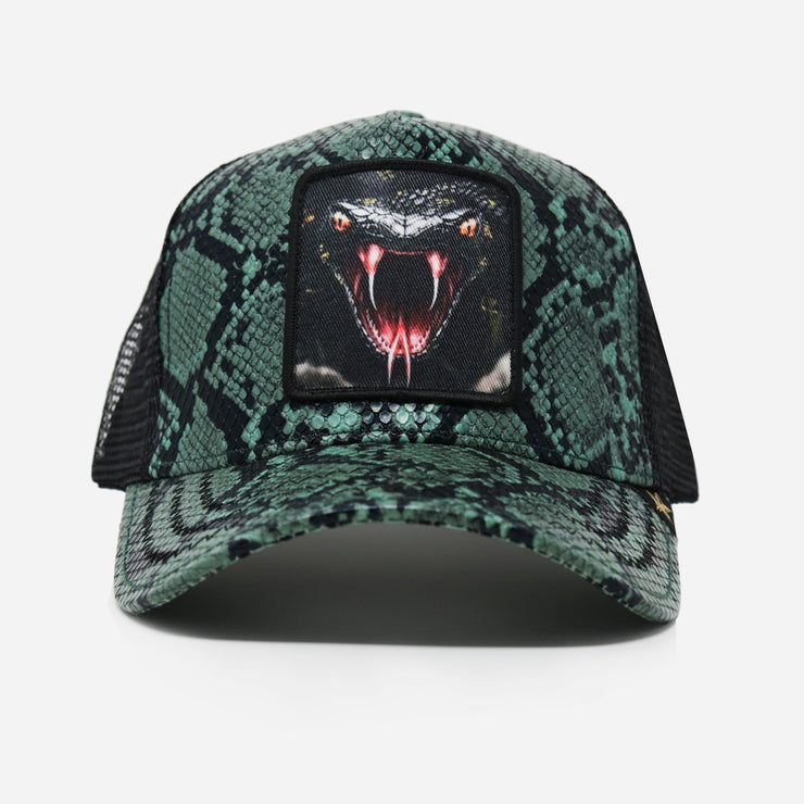 Gold Star Hat - Sneak Faux Leather Green Breathable Trucker Hat