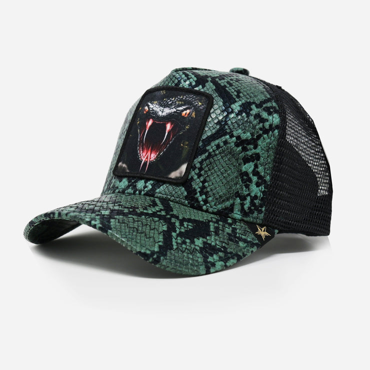 Gold Star Hat - Sneak Faux Leather Green Breathable Trucker Hat