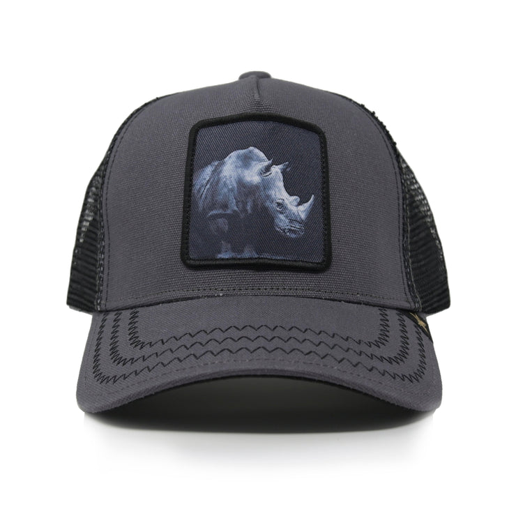 Charcoal rhinoceros animal trucker hat