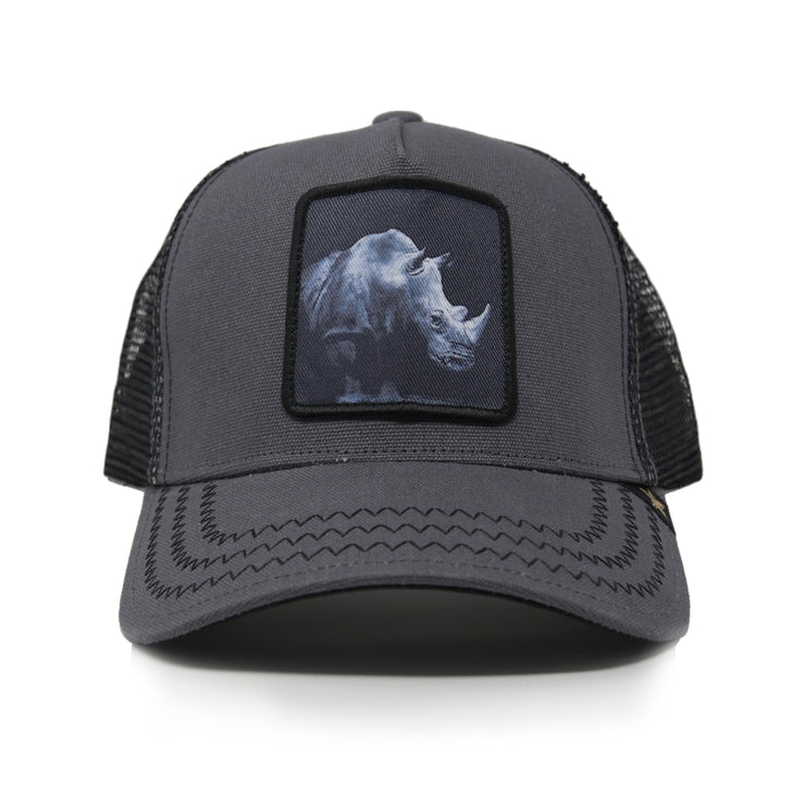 Charcoal rhinoceros animal trucker hat