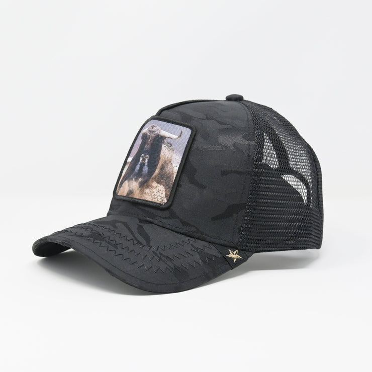 Gold Star Hat - bull trucker hat Black camouflage cap