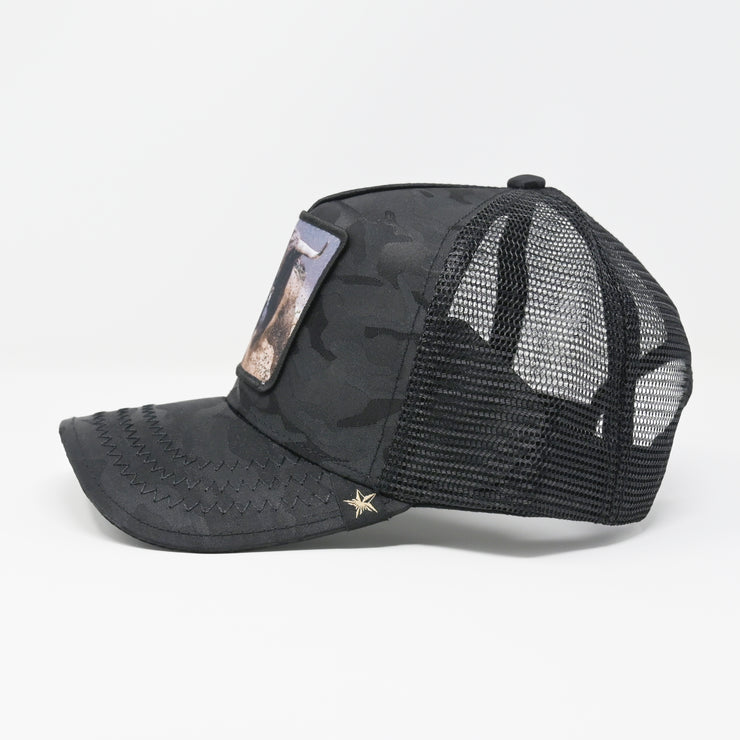 Gold Star Hat - bull trucker hat Black camouflage cap
