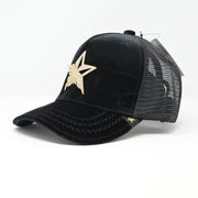 Gold Star Hat - Star rhinestone Logo Velvet trucker hat cap Black unisex