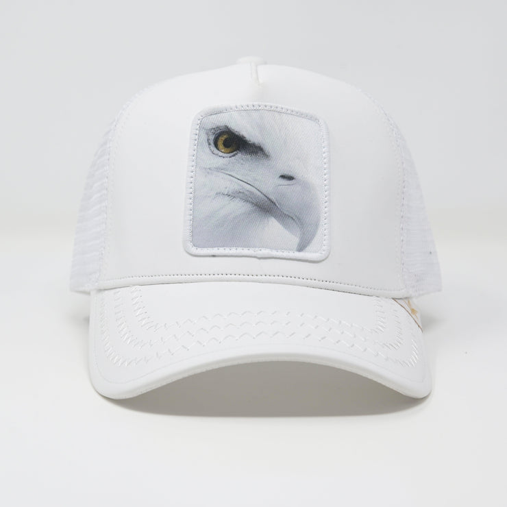 Eagle White leather trucker cap