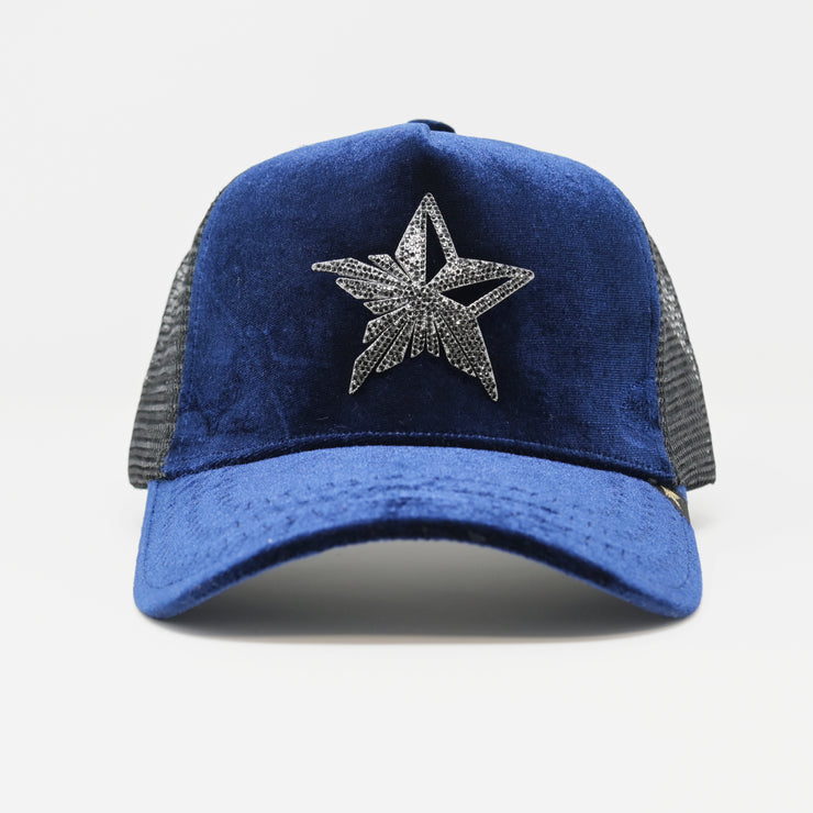 Gold Star Hat - Star rhinestone Logo Velvet trucker hat cap Royal blue unisex