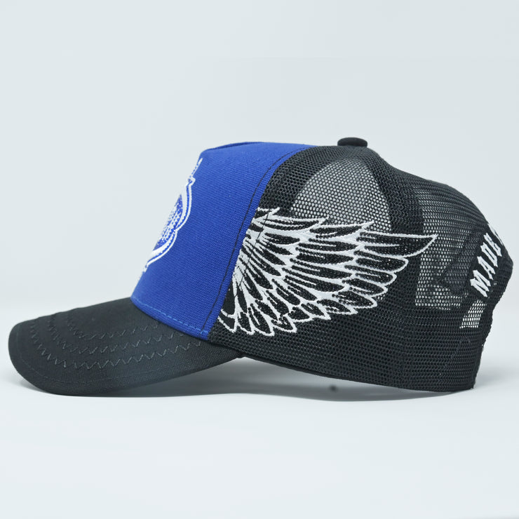 Skyrich Trucker Hat Blue/Black – White Logo