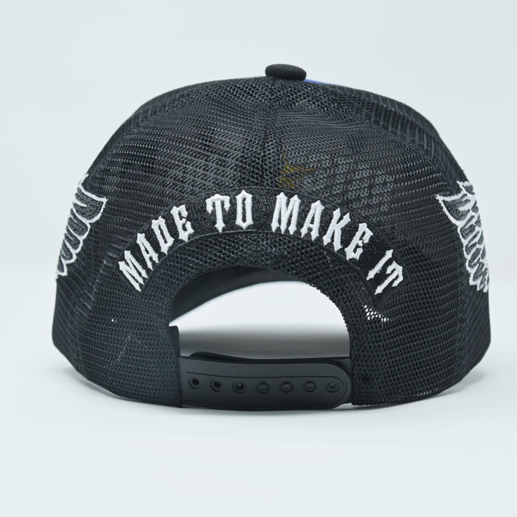 Skyrich Trucker Hat Blue/Black – White Logo