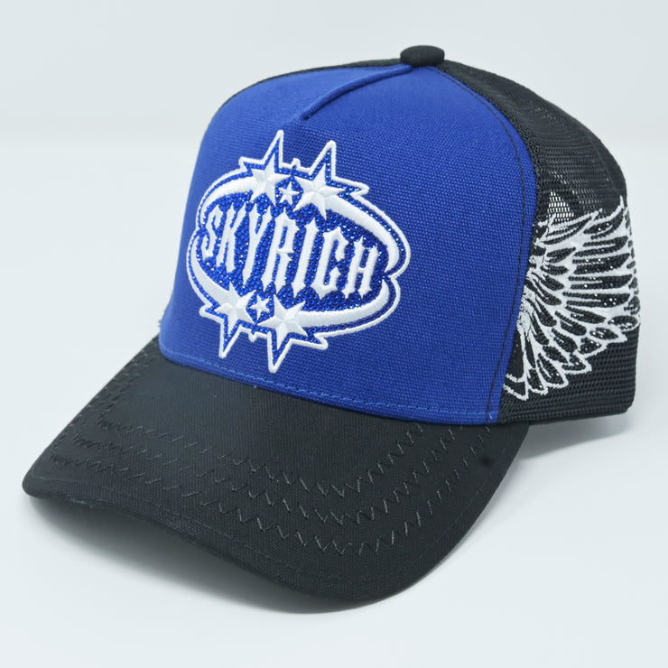 Skyrich Trucker Hat Blue/Black – White Logo