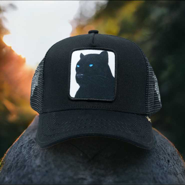 GOLD STAR HAT - Black panther trucker hat all black unisex cap