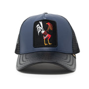 Gold Star Hat - Leather Rooster Navy Trucker Hat
