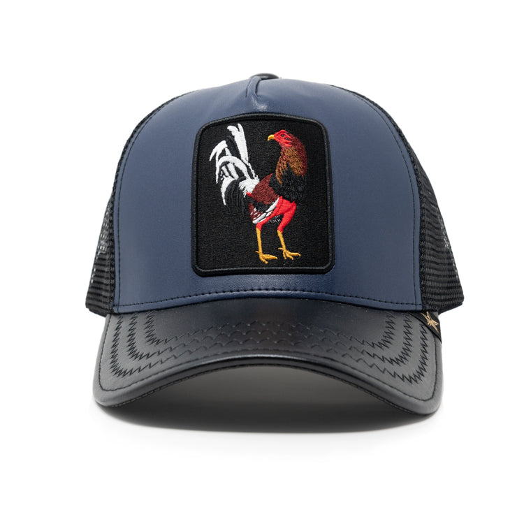 Gold Star Hat - New Rooster Black Faux Leather Trucker Hat