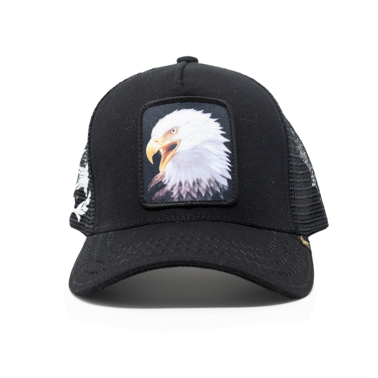 GOLD STAR HAT - New farmer Eagle black  trucker hat