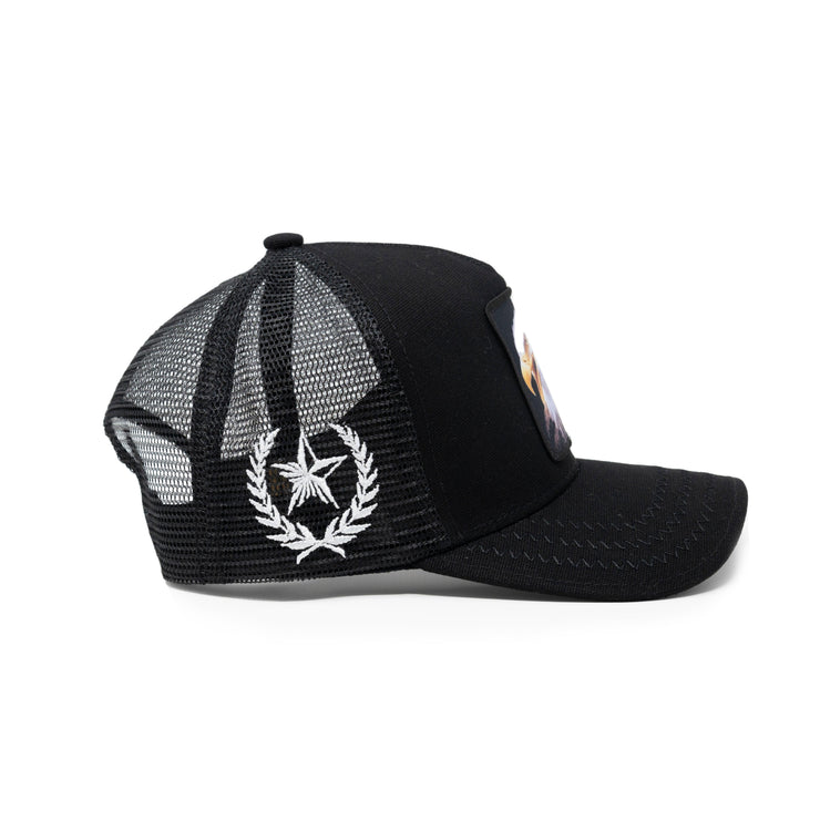 GOLD STAR HAT - New farmer Eagle black  trucker hat