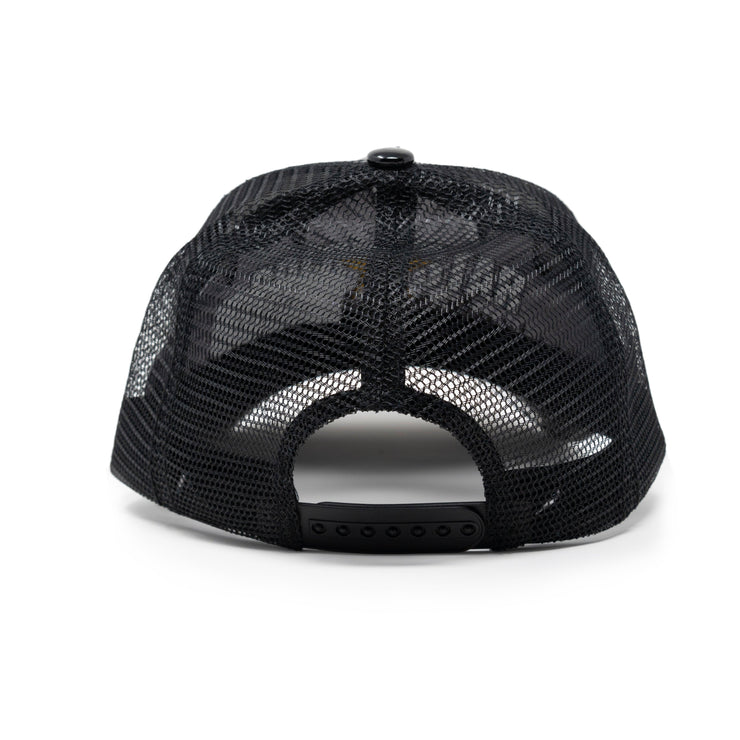 Gold Star Hat -  Tiger Shine Faux Leather black Trucker hat