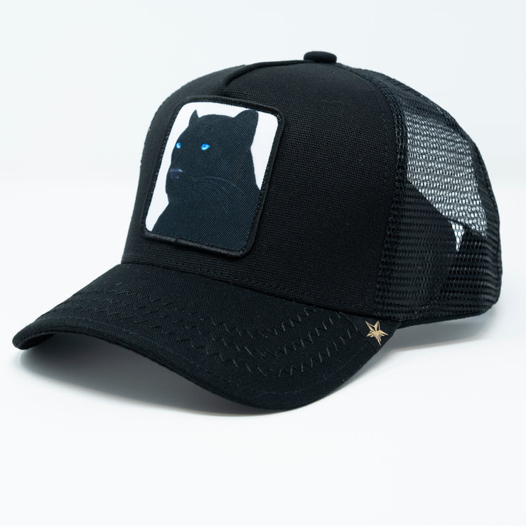 GOLD STAR HAT - Black panther trucker hat all black unisex cap