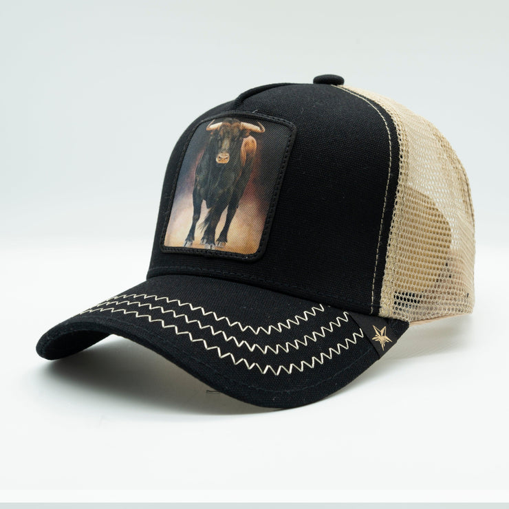 Gold Star Hat - New bull trucker hat Black/Beige unisex
