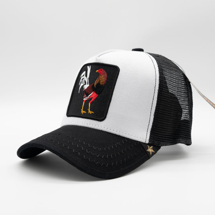 Gold Star Hat - New Black/White Rooster Trucker Hat