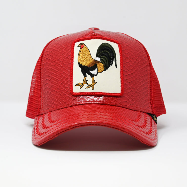 Gold Star Hat - Rooster Red cock leather Trucker Hat cap