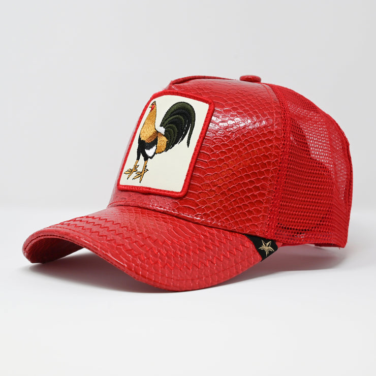 Gold Star Hat - Rooster Red leather Trucker Hat cap