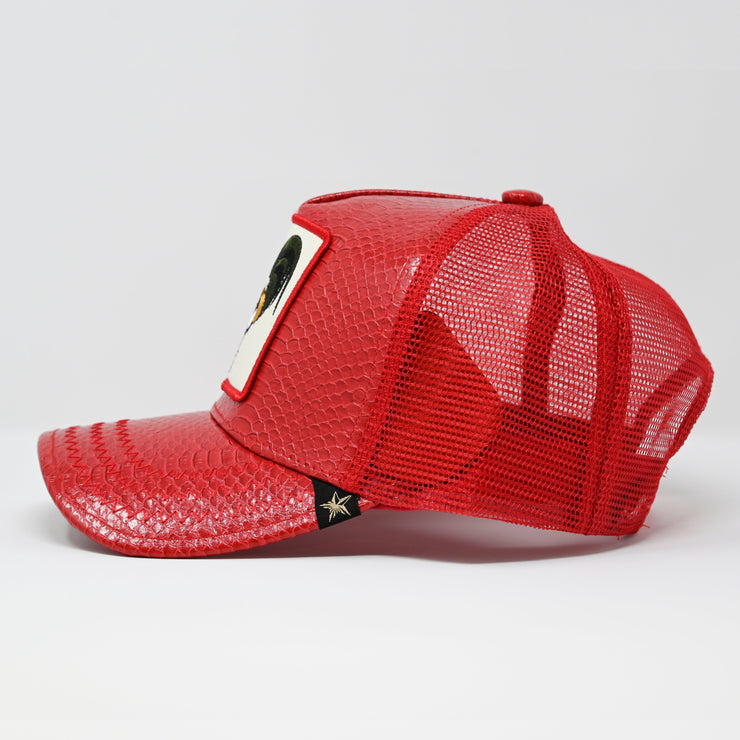 Gold Star Hat - Rooster Red leather Trucker Hat cap