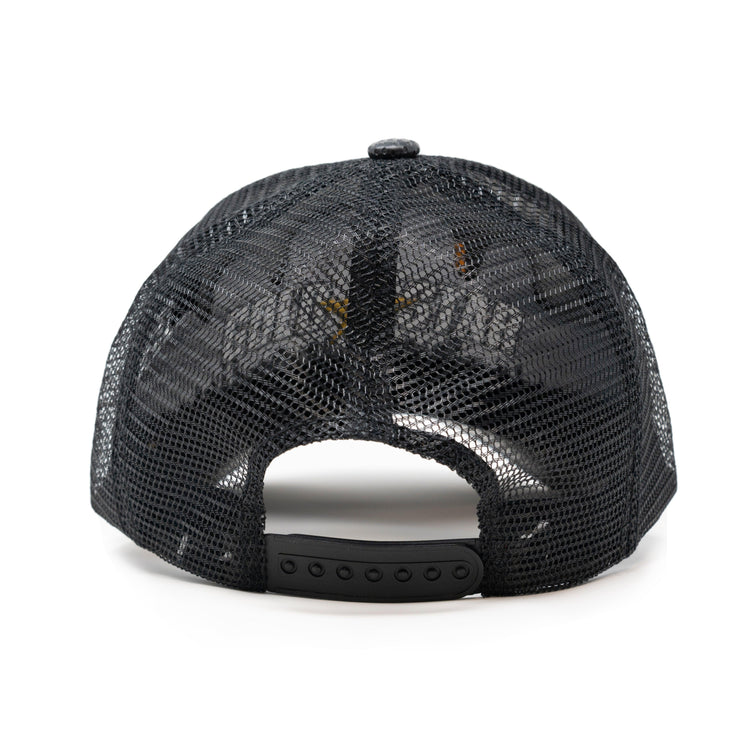 Gold Star Hat - New Rooster Black Faux Leather Trucker Hat
