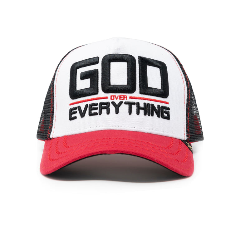 Gold Star Hat - "God Over Everything" Trucker hat white/Red unisex