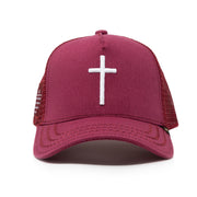 "Cross" Burgundy trucker hat unisex