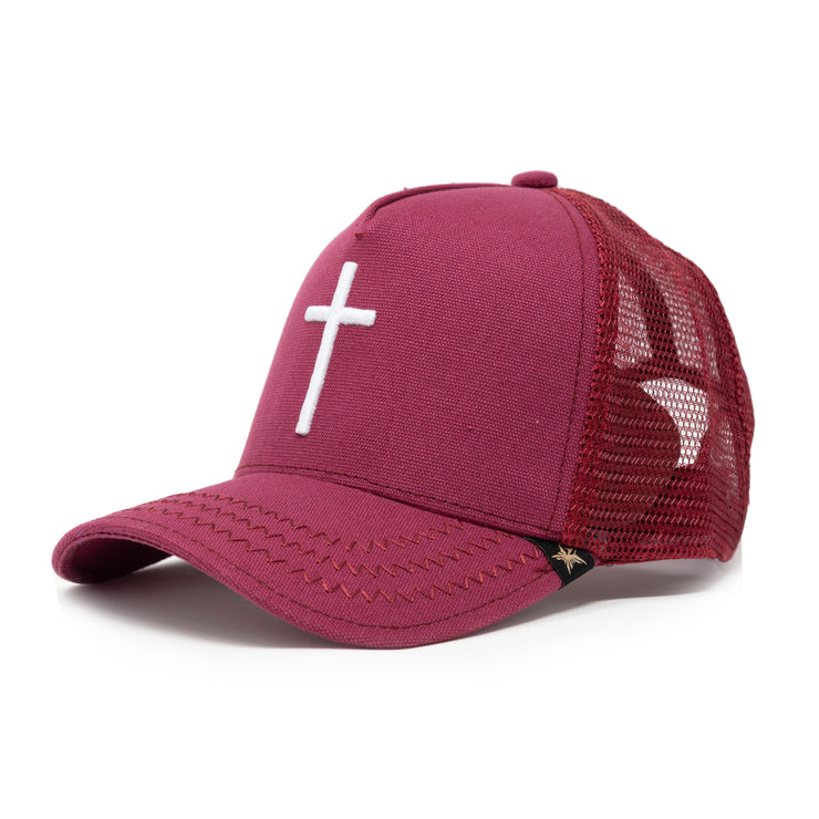 "Cross" Burgundy trucker hat unisex