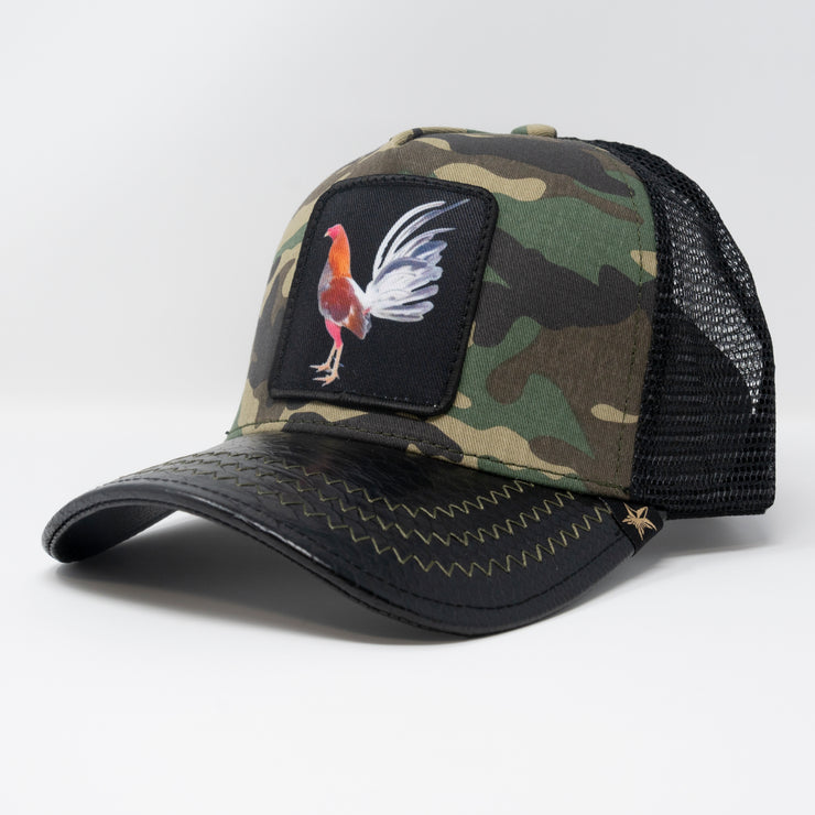 Gold Star Hat -  Rooster camouflage Trucker hat green unisex